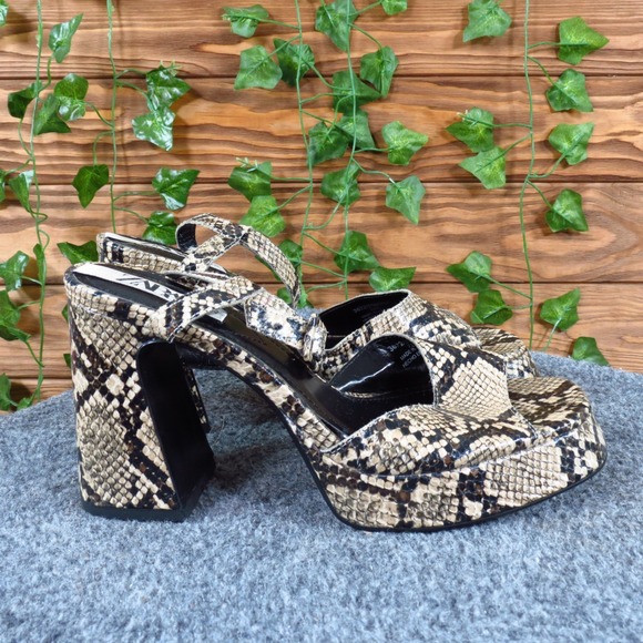 ZARA Women Snakeskin Embossed Leather Platform Block Heel Sandals Size 36 Brown - Picture 3 of 7